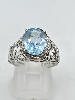 Rare Designer Signed Clyde Duneier Sky Blue Topaz And Sapphire Ring